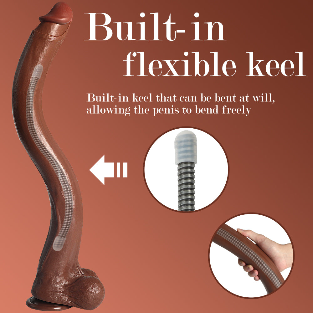 S-Type Extra Long Realistic Dildos Dark Brown Real Skin Women Realistic Sex Toys 22.64 inch