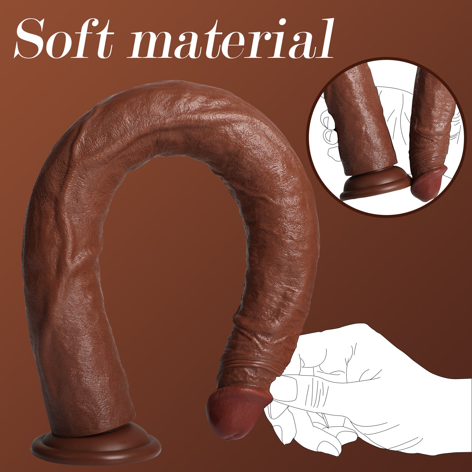 Extra Long Realistic Dildos Dark Brown Real Skin Women Realistic Sex Toys 20.47inch