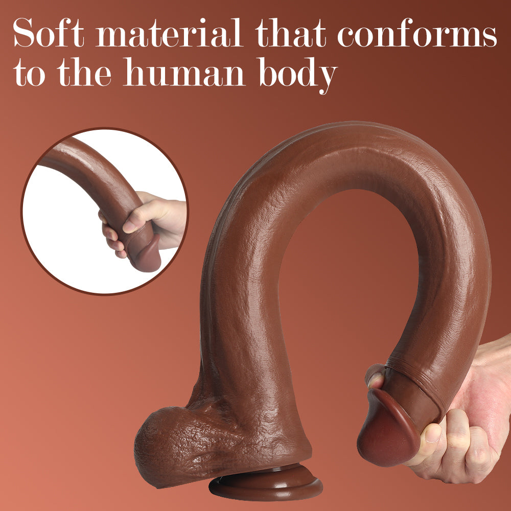 S-Type Extra Long Realistic Dildos Dark Brown Real Skin Women Realistic Sex Toys 22.64 inch