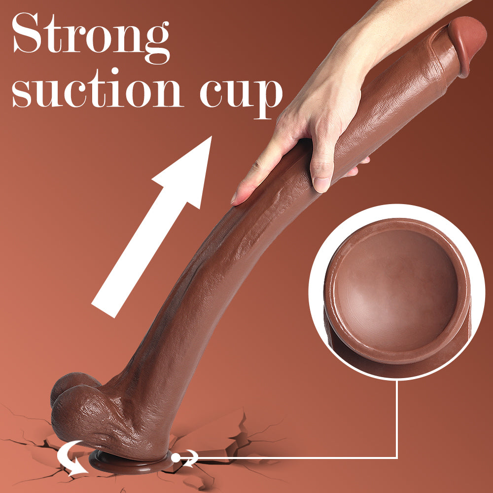 S-Type Extra Long Realistic Dildos Dark Brown Real Skin Women Realistic Sex Toys 22.64 inch