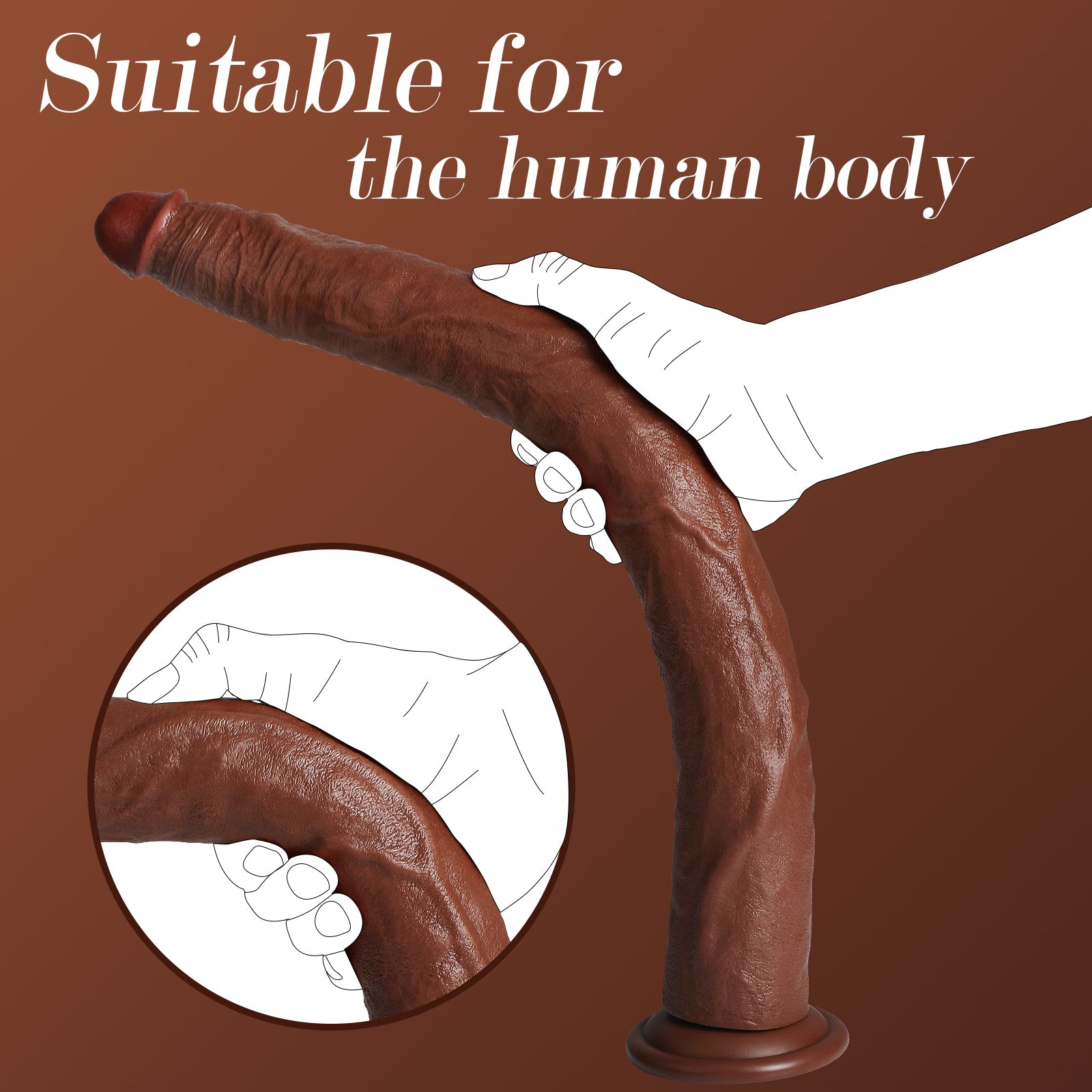 Extra Long Realistic Dildos Dark Brown Real Skin Women Realistic Sex Toys 20.47inch