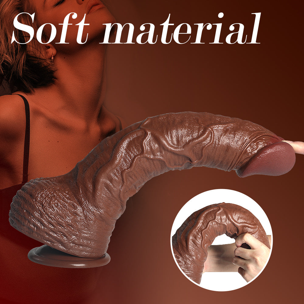Dark Brown Real Skin Realistic Dildos Huge Thick Dildo Sex Toy 14.17 Inch