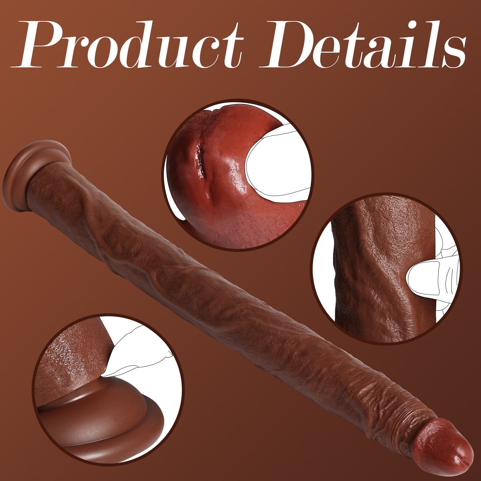 Extra Long Realistic Dildos Dark Brown Real Skin Women Realistic Sex Toys 20.47inch