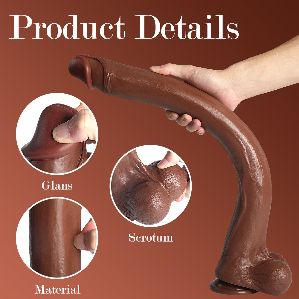 S-Type Extra Long Realistic Dildos Dark Brown Real Skin Women Realistic Sex Toys 22.64 inch